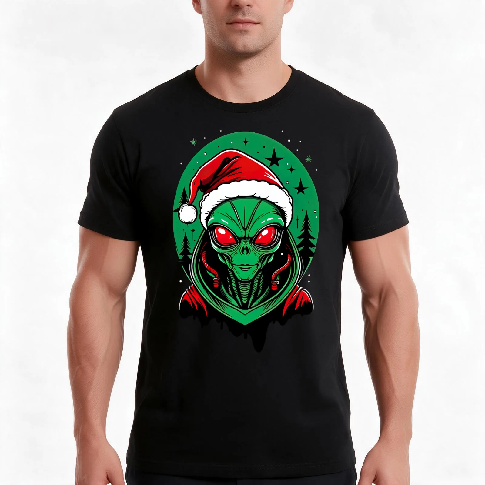 Alien Xmas T-Shirt Summer Casual Cotton Tee, Unisex Men Women