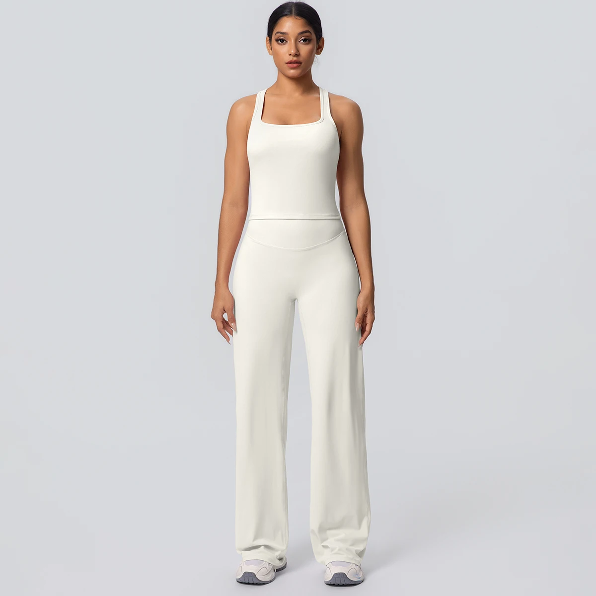 Frauen Sport Yoga Set Gym Schnell Trocknend Pfirsich Butt Yoga Hosen Einfarbig Schlank Schöne Zurück I-förmigen weste Yoga Set – Detail 24