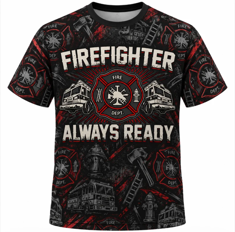 Firefighter Always Ready Graphic T-Shirt Unisex Men Women Street Cool Style Breathable Short Sleeve Tee Daily Casual Apparel
