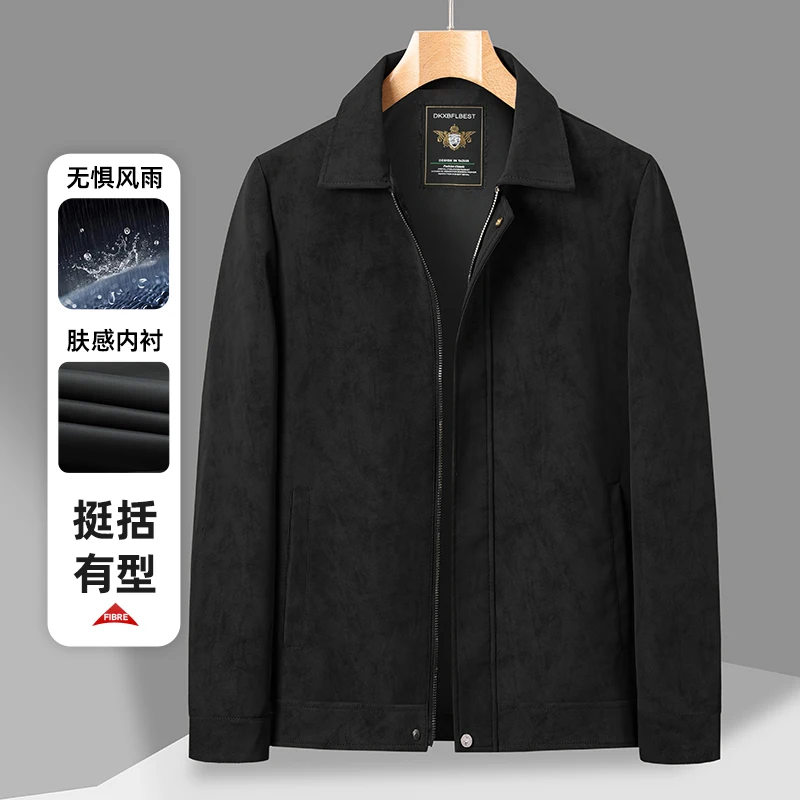 Men's Casual Suede Jacket Autumn Winter Stand Collar Coat with Windproof Design Men Business Casual Slim Fit Jacket Daily Wear