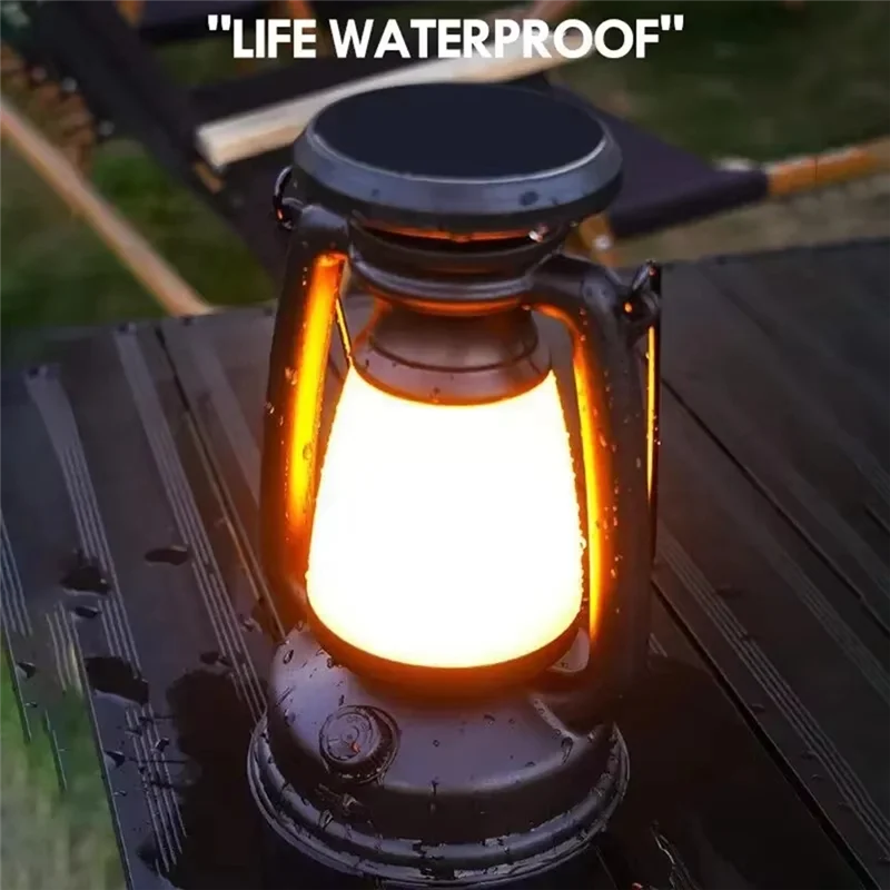 HRBAJ-Solar Camping Lantern Portable Camping Lantern Atmosphere Light Lighting Outdoor Tent Retro Lantern