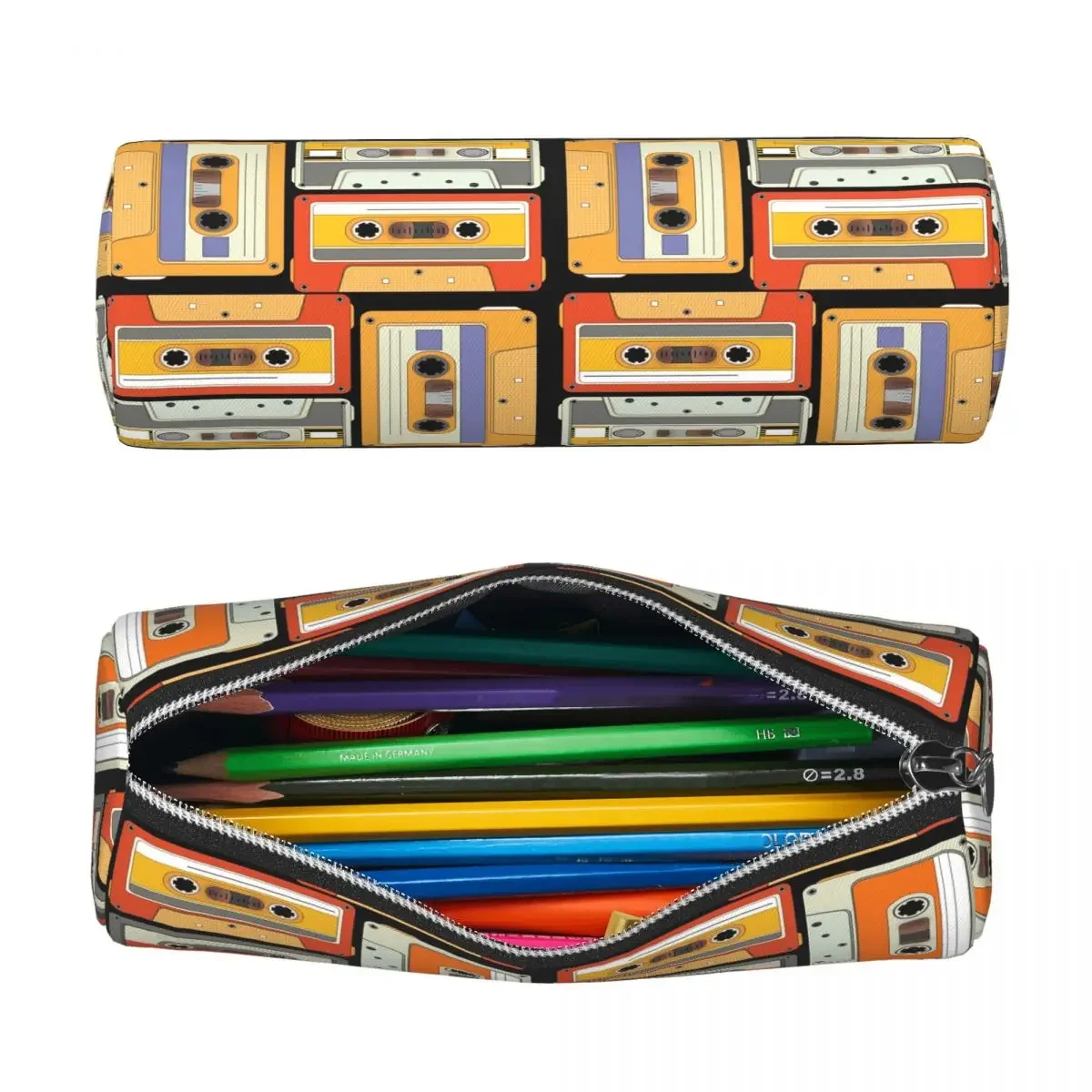 80s Generation Vintage Cassettes Pencil Case for Students School Cylinder Pen Box Pencil Bag Pencil Pouch