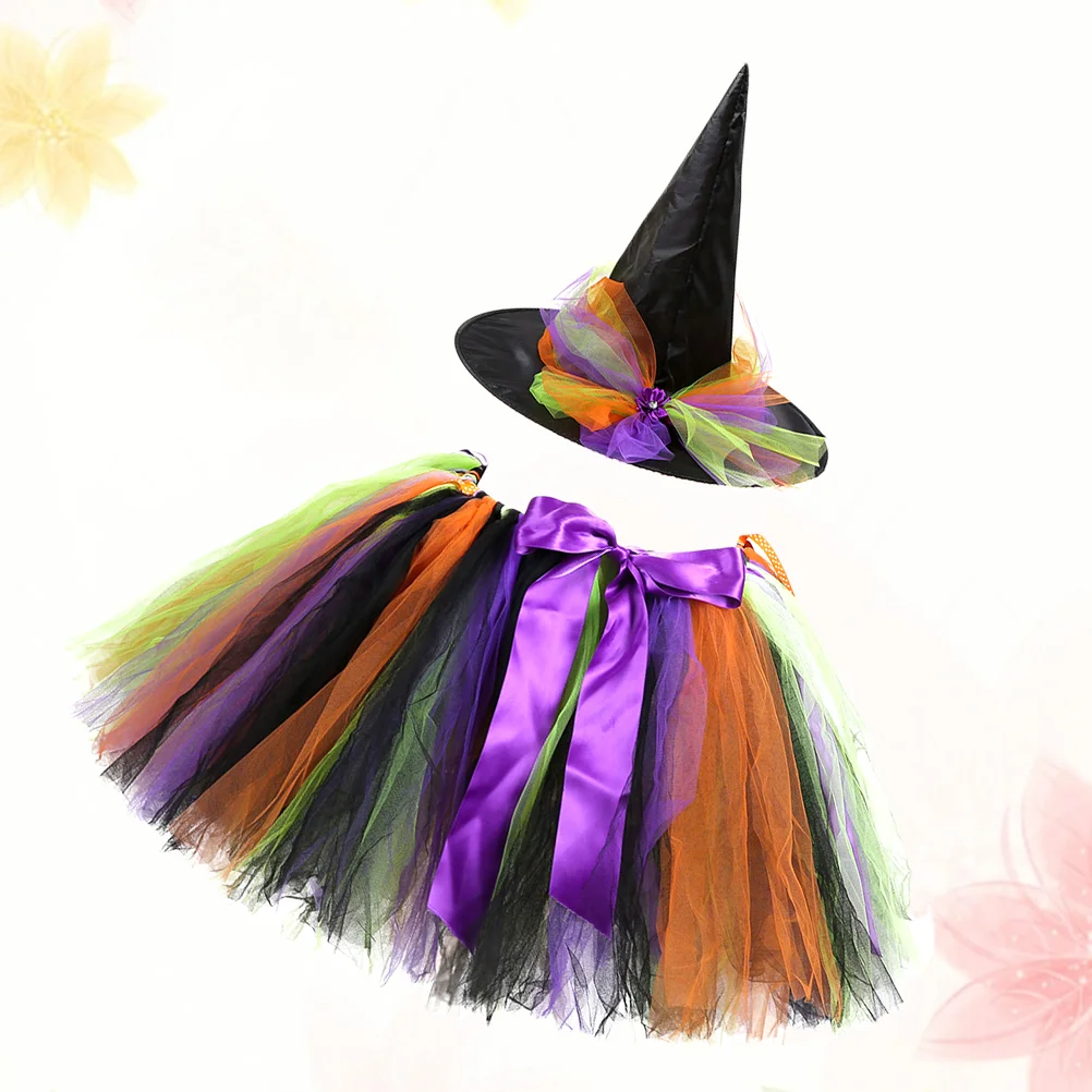 Conjunto de vestido de bruja de Halloween, tutú, fiesta, falda abombada de bruja, conjunto para niños para fiesta, cumpleaños, Festival, rendimiento, talla S