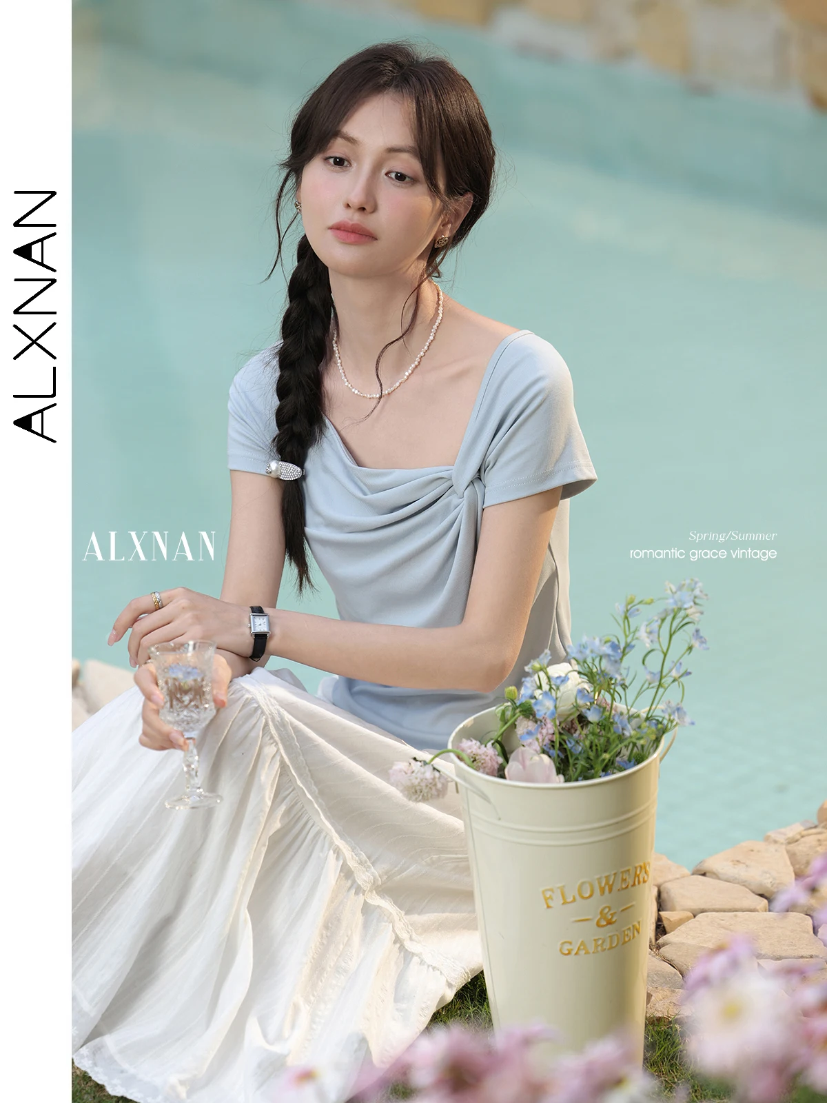 

ALXNAN женская футболка 2300, летняя голубая футболка с коротким рукавом, элегантная повседневная офисная женская одежда в корейском стиле, новинка L53878