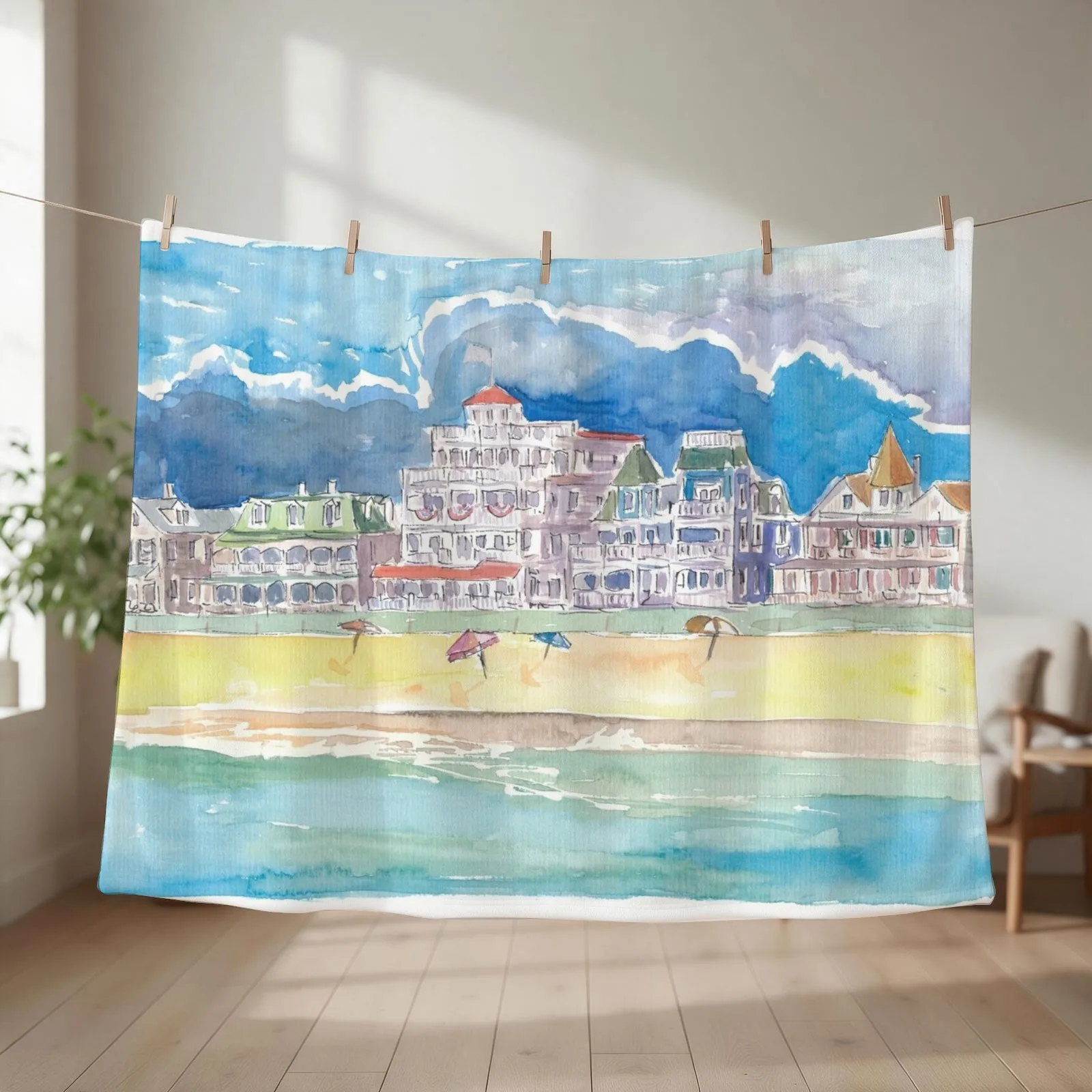 Cape May New Jersey Typical Beach Scene Throw Blanket