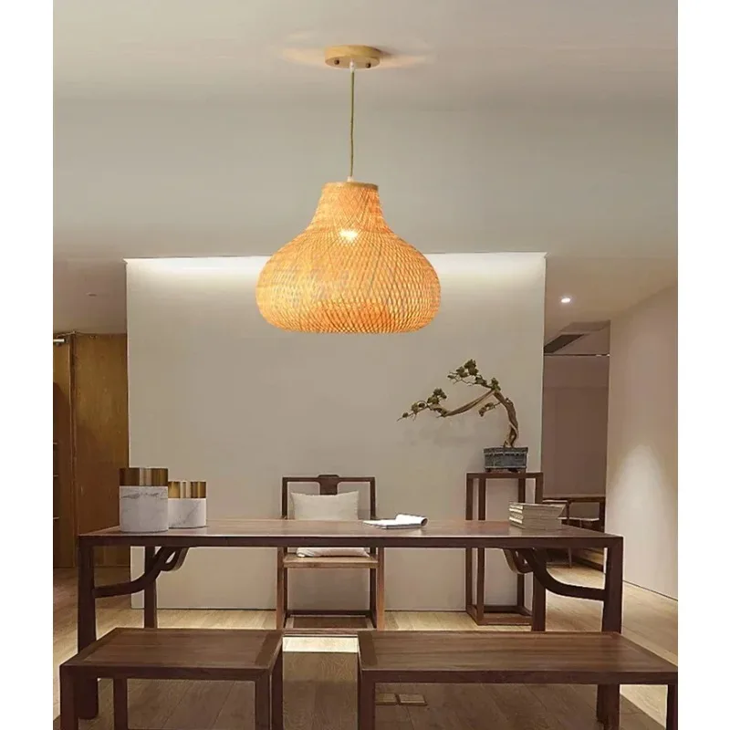 

Creative Bamboo Lamp Hand-woven Pendant Light Chandelier for Restaurant Homestay Teahouse Lobby Bamboo Decoration Lampshade