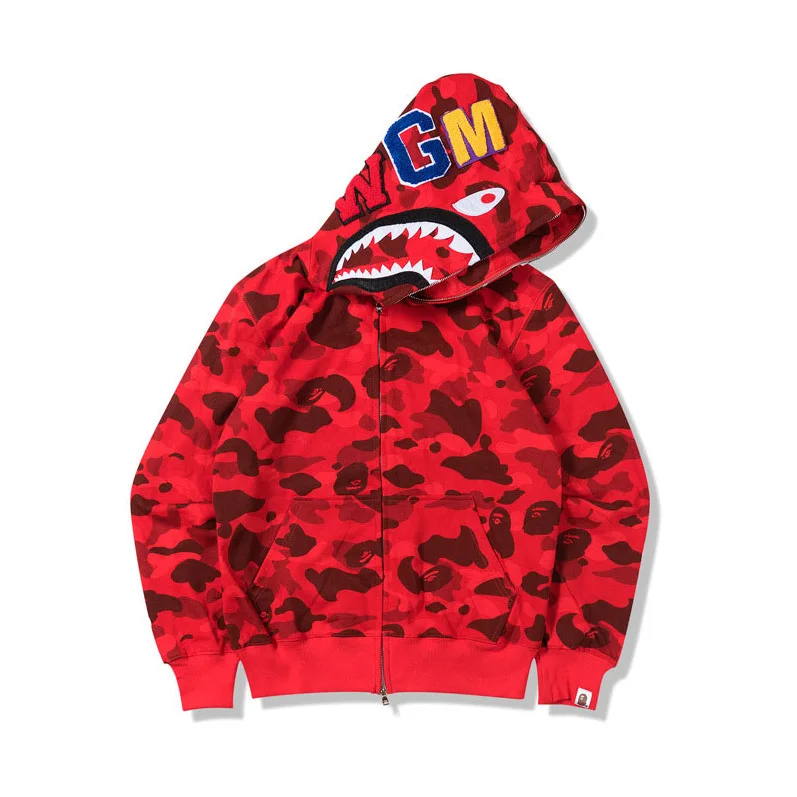 BAPE Shark Head Ape Head Zipper أعلى اللون والأناقة الكاملة لعب الأدوار هوديي 3Dcos هوديي سحاب