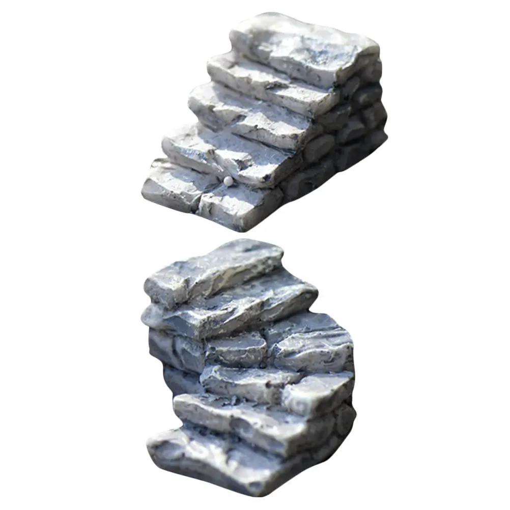 

2pcs Stone Steps Micro Landscape Ornaments Artificial Stairs For Bonsai Garden Mini Pathway Resin Decor Adornment