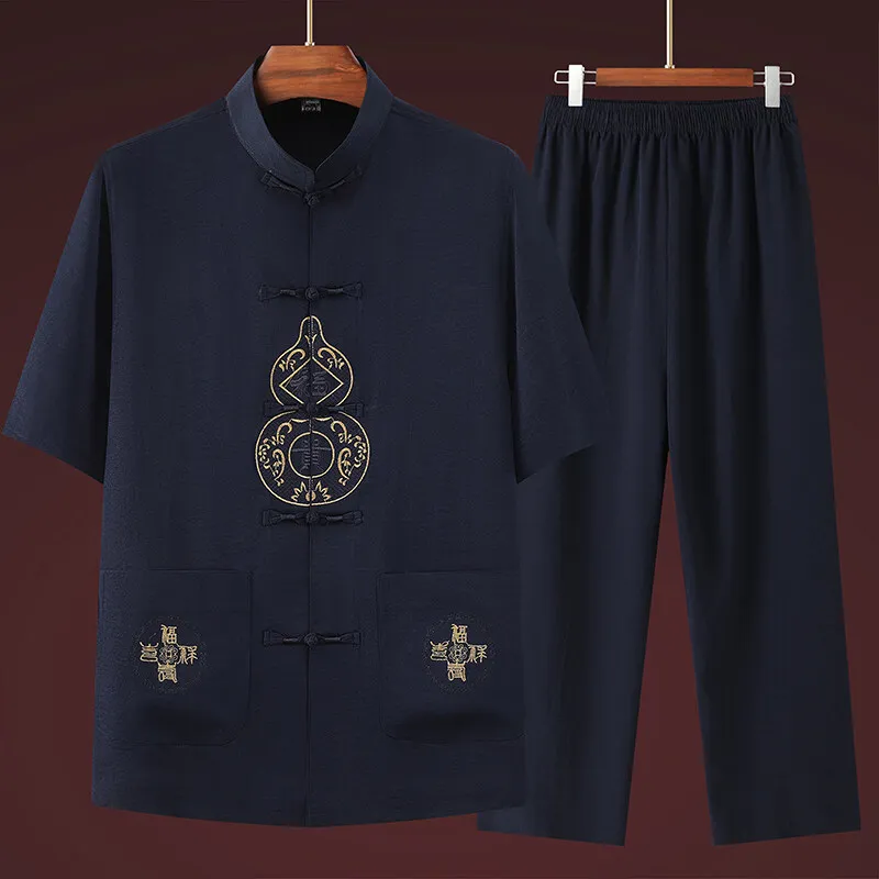 

Chinese Tang Suit (top + Pants) Spring Summer Cotton Linen Men's Chinese Style Hanfu Tang Suit Set