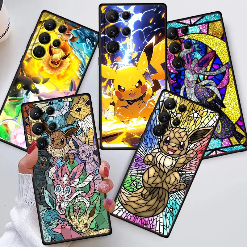 Snorlax Gengar Pokemon Anime For Samsung Galaxy S24 S23 S22 S21 S20 FE S10 S10E Plus Ultra Pro Lite 5G Black Funda Phone Case