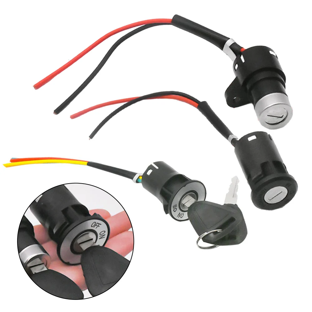 Ignition Key Switch Lock 2 Wire Position For Electric Bicycle Tricycle ATV Motorcycle Replacement Parts With Keys Black