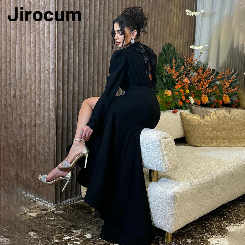 Jirocum-vestido de fiesta Floral para mujer, elegante vestido de noche negro con cuello alto, largo hasta el suelo, personalizado, para ocasiones