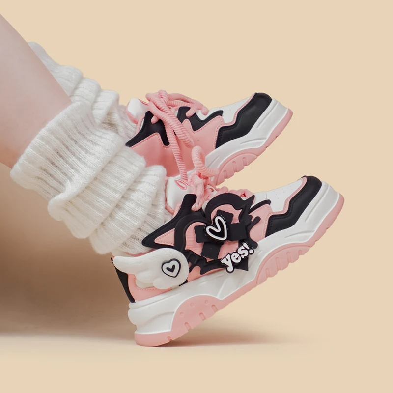 Amy and Michael 2024 Spring New Kawaii Shoes Original Design Girls Sports Casual Sneakers Female Women Pink Chunky Trainers