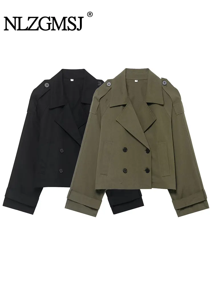 

NLZGMSJ Casual Chic Women Blazer Jacket Women Long Sleeve Double Buttons V Neck Coats Fashion 2025 Fall Winter Coats
