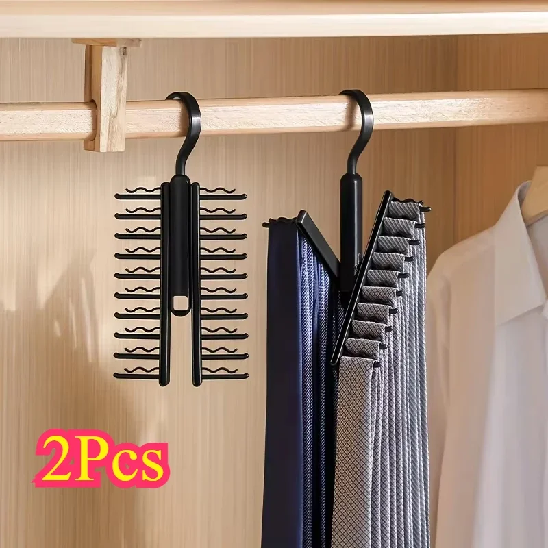 2PCS Tie Rack Holder,Rotate to Open/Close Tie and Belt Hanger with Non-Slip Clips,360 Degree Swivel Space Saving Organizer
