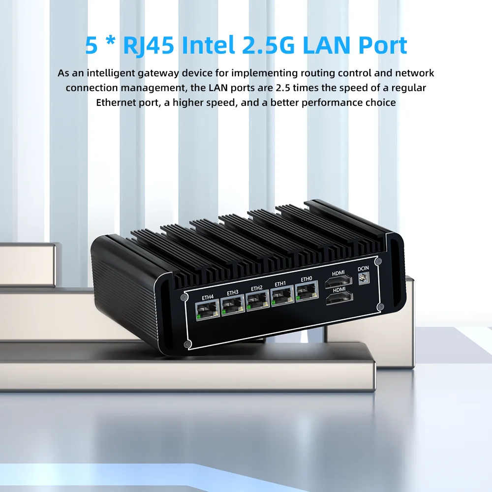 TexHoo Intel N100 Mini PC Computer Firewall Appliance Mini Desktop Hardware 5 Lan I225 2.5G Network Ethernet Pfsense