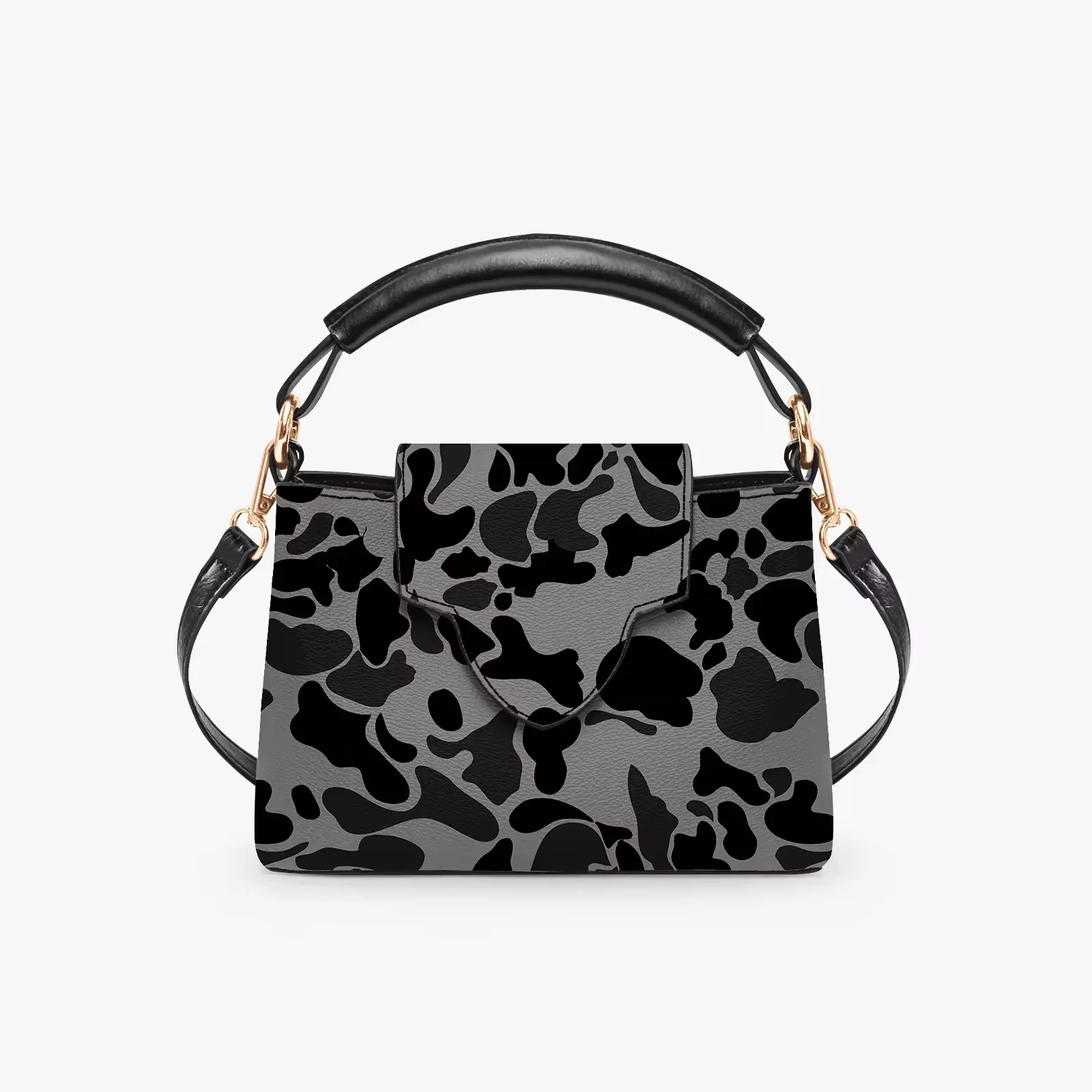 Light Lavender Base Dark Violet and White Camo Print PU Flap Top Handle Crossbody Bag Daily Fashion Small Satchel Handbag Custom