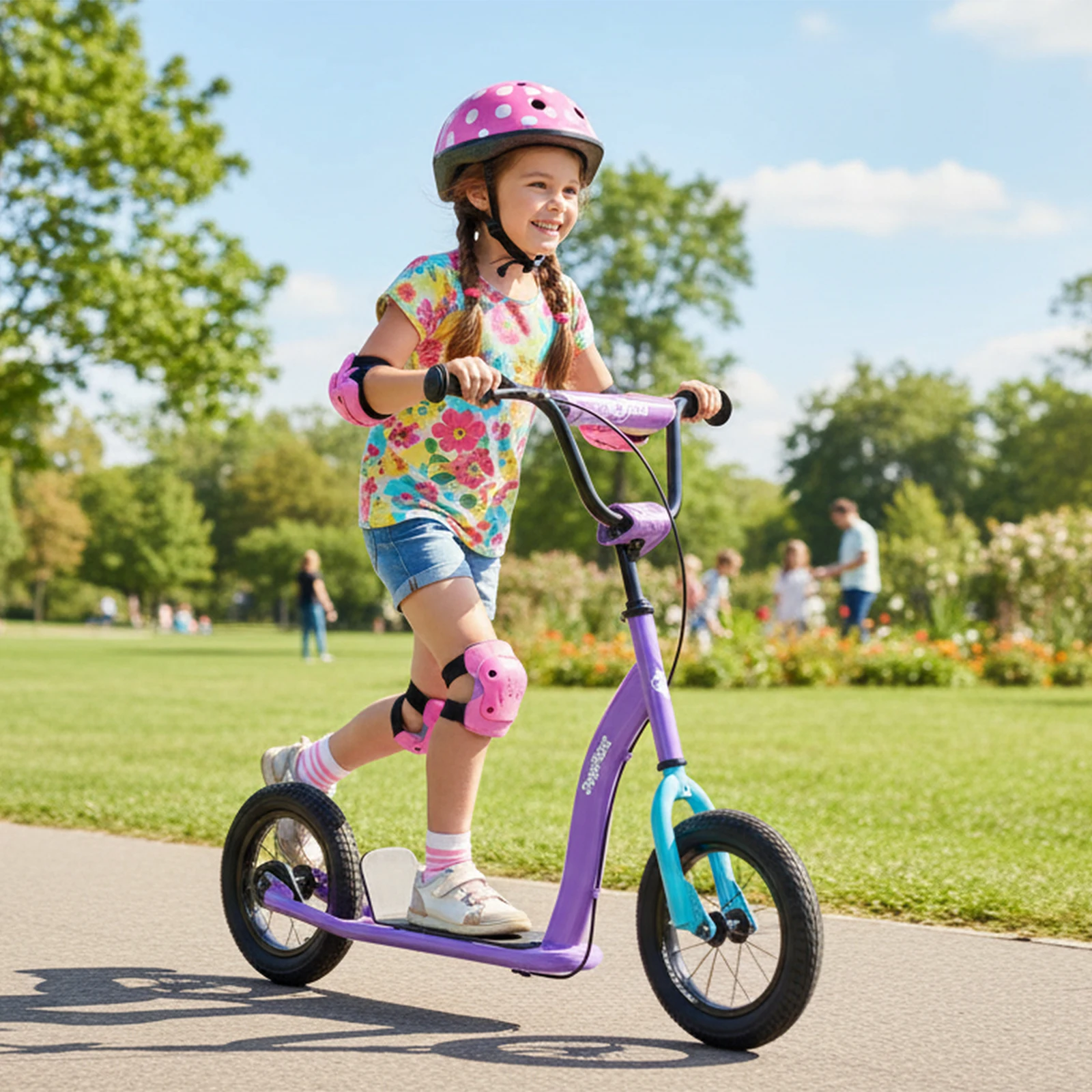 JOYSTAR 12" Big Wheel Kick Scooter for Kids 5+, Teens & Youth, 2 Wheel Scooter with Adjustable Handlebar & Rear Drum Brakes