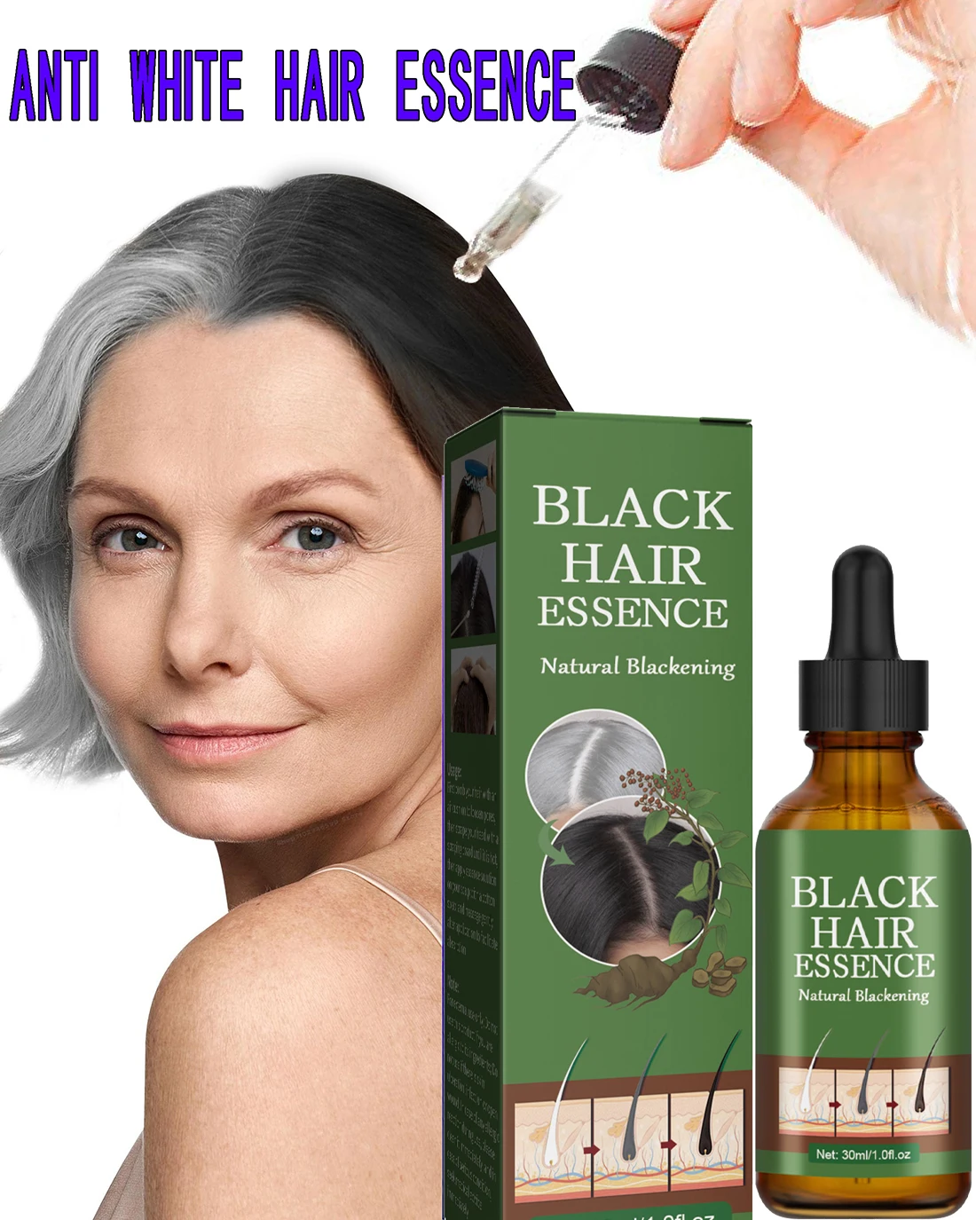 Anti Gray Hair Essence Hair Blackening Serum White Hair Treatment White To Black Hair Repair Care Nourish Scalp Anti Hair Loss