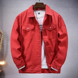 Autumn and winter new styles Men's denim red casual jacket Men's loose cotton high street fashion denim jacket