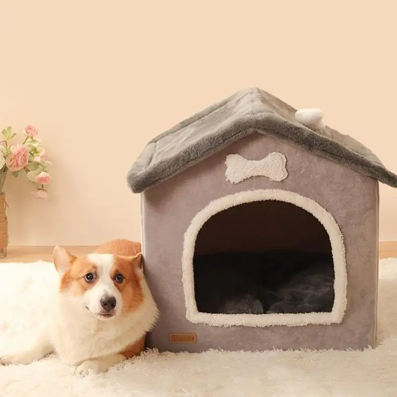 

Warm Cat House Foldable Enclosed Dog Kennel With Removable Cushion Easy To Assemble Pet Sleeping Nest Covered Cat Hideaway perro