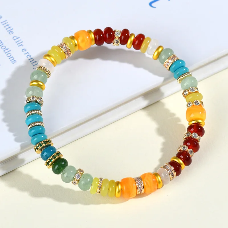 

Natural Stone Rainbow Duo Bao Fashion Women's New Explosive Colorful Compact Bracelet