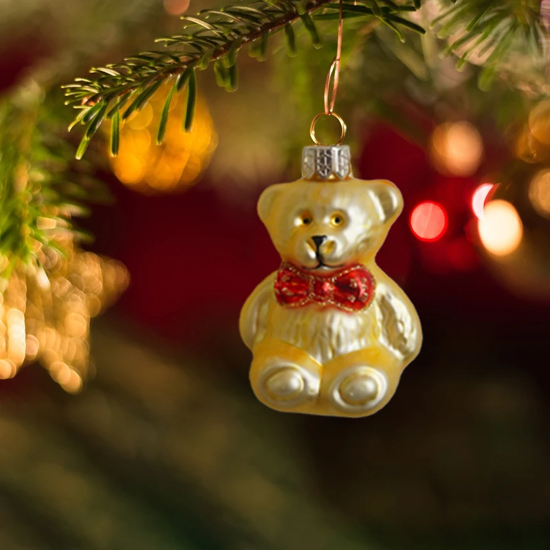 1Pair Bear Christmas Tree Ornaments Glass Bear New year Decorations for Home Cute Decorative Christmas Tree Novelties 2025