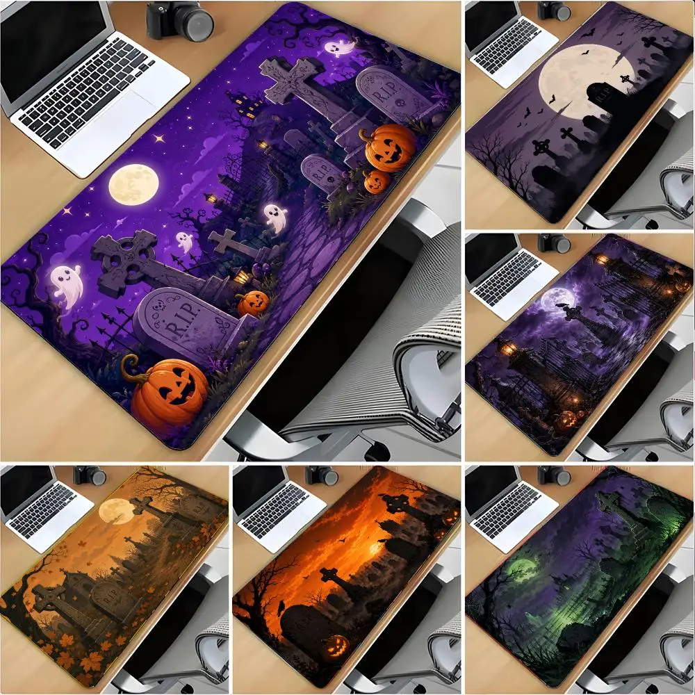 Halloween Tombstone Mouse Pad Large Mouse Pad Desk Mat Non‑Slip Gaming Board Game Mat with Stitched Edges