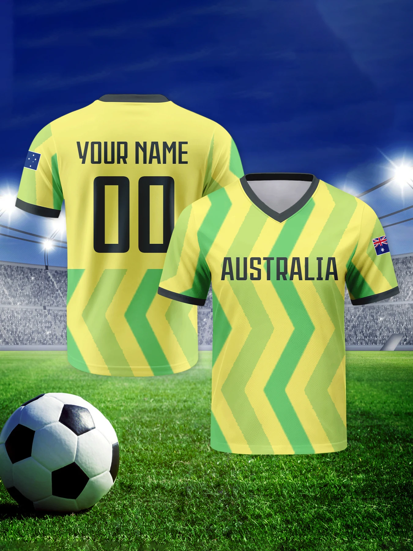 Custom Australia Soccer Jersey Personalized with Name Number Breathable V-neck Football Team Shirt for Men Youth Women view 4