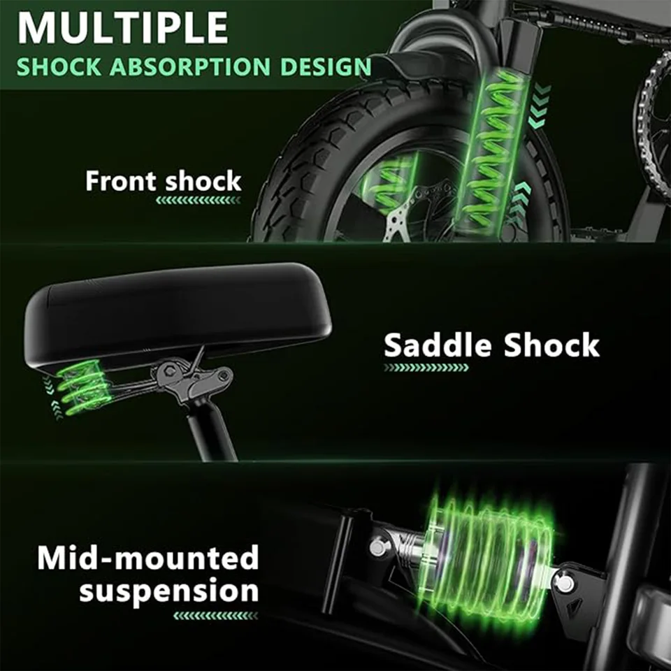 560W Adult Electric Bikes,24MPH,48V10.4AH Removable Battery,14inch Folding Electric Bike,Multi-Shock Absorption Electric Bicycle image 7