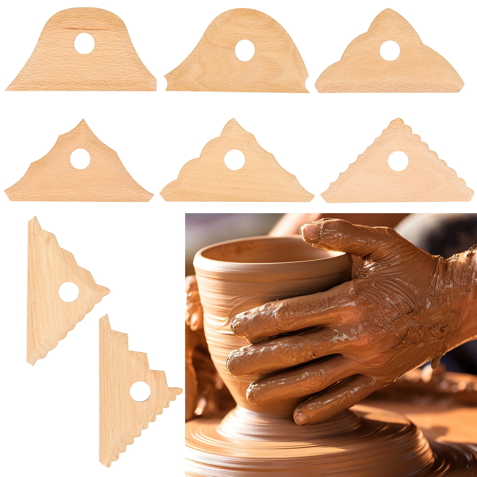 8Pcs Pottery Trimming Tools Pottery Clay Foot Shaper Tools Beech Wood Pottery Profile Ribs Pottery Supplies Assorted Clay