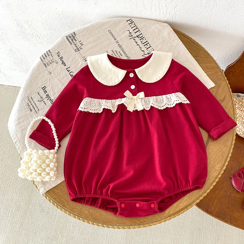 

Новинка 2023 года, осенняя одежда для малышей от 0 до 24 месяцев, рождественский комбинезон для маленьких девочек, хлопковый комбинезон с длинными рукавами, корейский стиль, альпинистский костюм