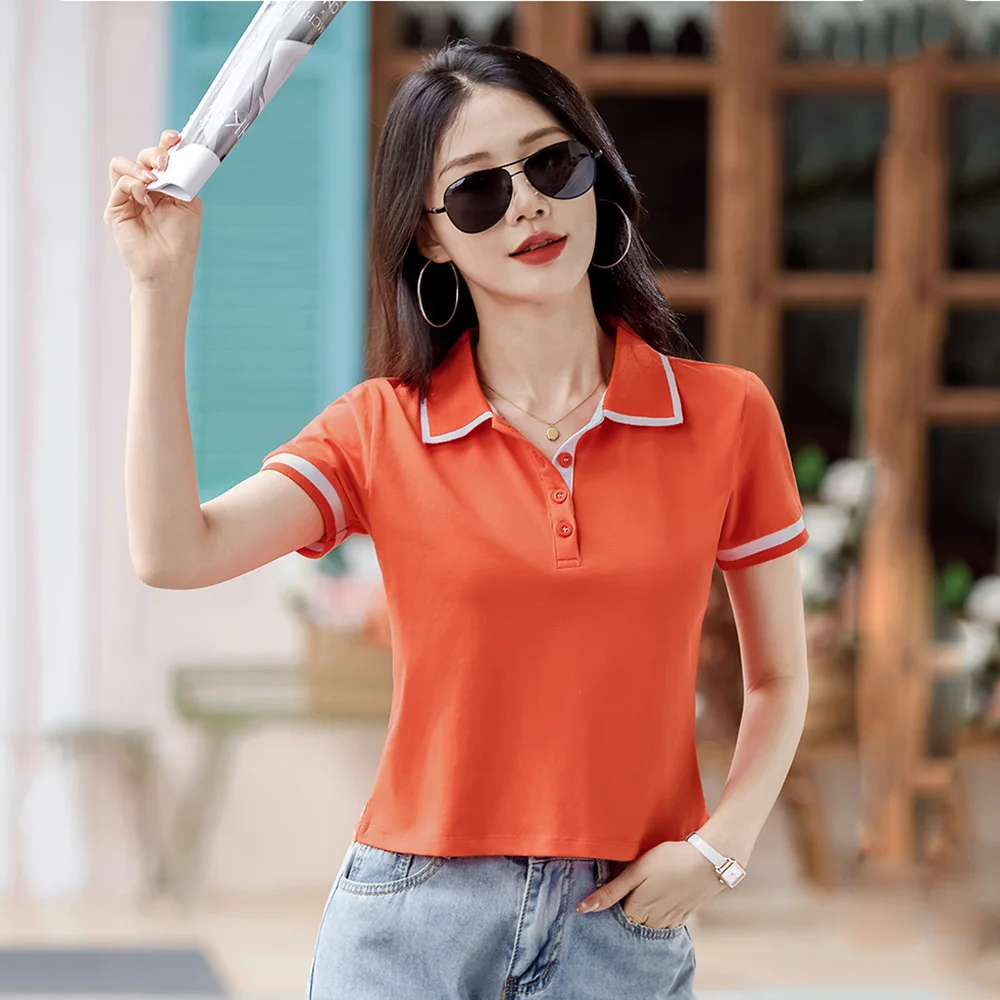 

New Women Summer Short Polo T-shirt Fashion Cotton Turn-down Collar Short Sleeve Tees Tops Simplicity Casual Cotton T-shirt