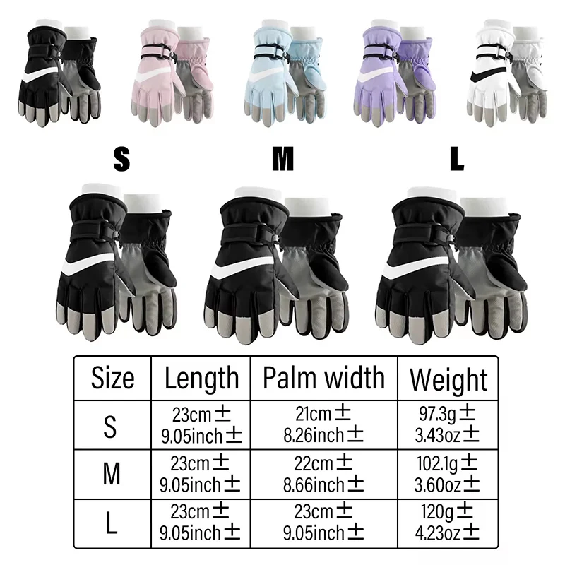 Winter Children's Outdoor Skiing Gloves Waterproof Thickened Warm Cashmere Lining Anti Slip Adjustable Cuffs Interface Gloves