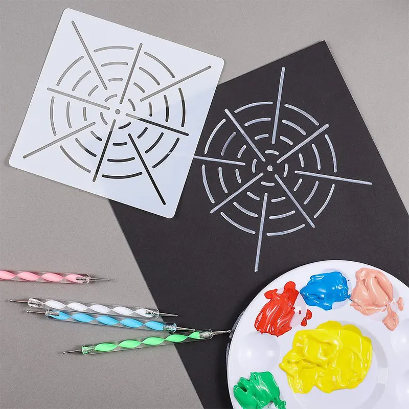 Outils de pointage d'art Mandala, 18 ensembles comprenant 4 pochoirs Mandala, 8 tiges acryliques, plateau de peinture, 5 outils de pointage Double face-N30R