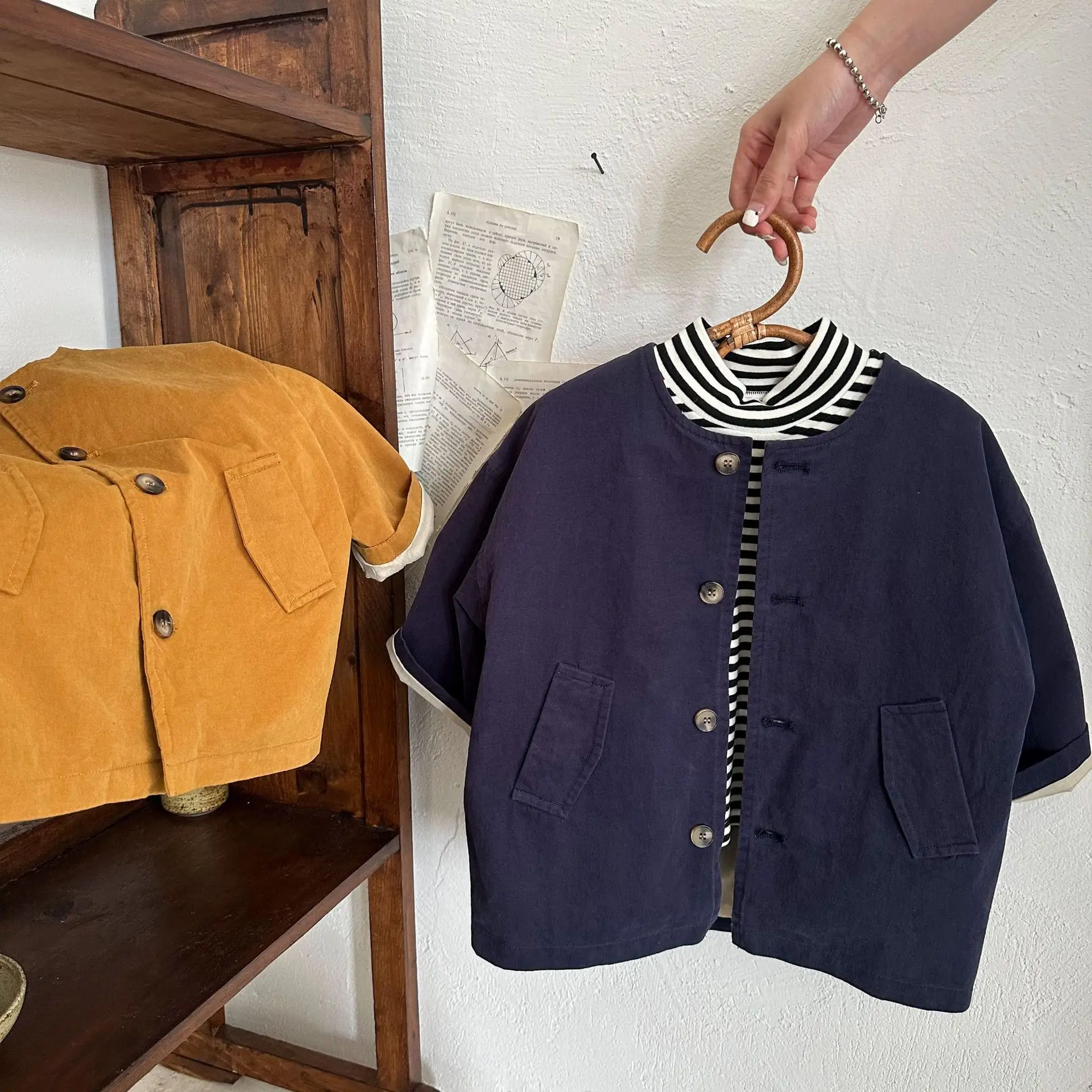 Coat Mid-length Tops Trendy Solid Color Crew Neck Coat Boys Grils Children Spring Autumn New Fashionable All-matching