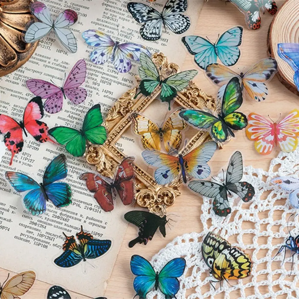 

40PCS DIY Colorful Butterfly Scrapbook Sticker Vintage Waterproof Stationery Sticker INS Style PVC Mobile Sticker Scrapbooking