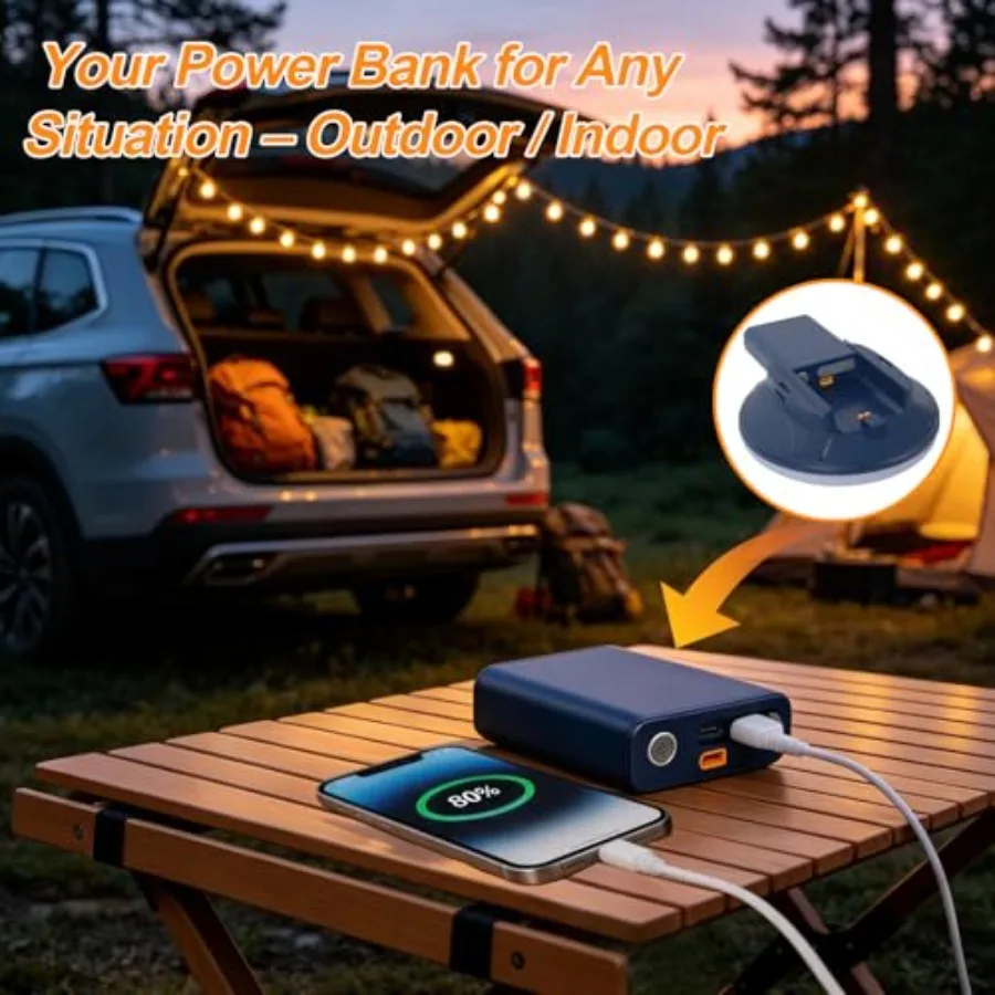9000mAh Camping Lantern Rechargeable LED Camping Lights with Detachable Power Bank Hanging Hook and Tripod Mount 4 Light Modes
