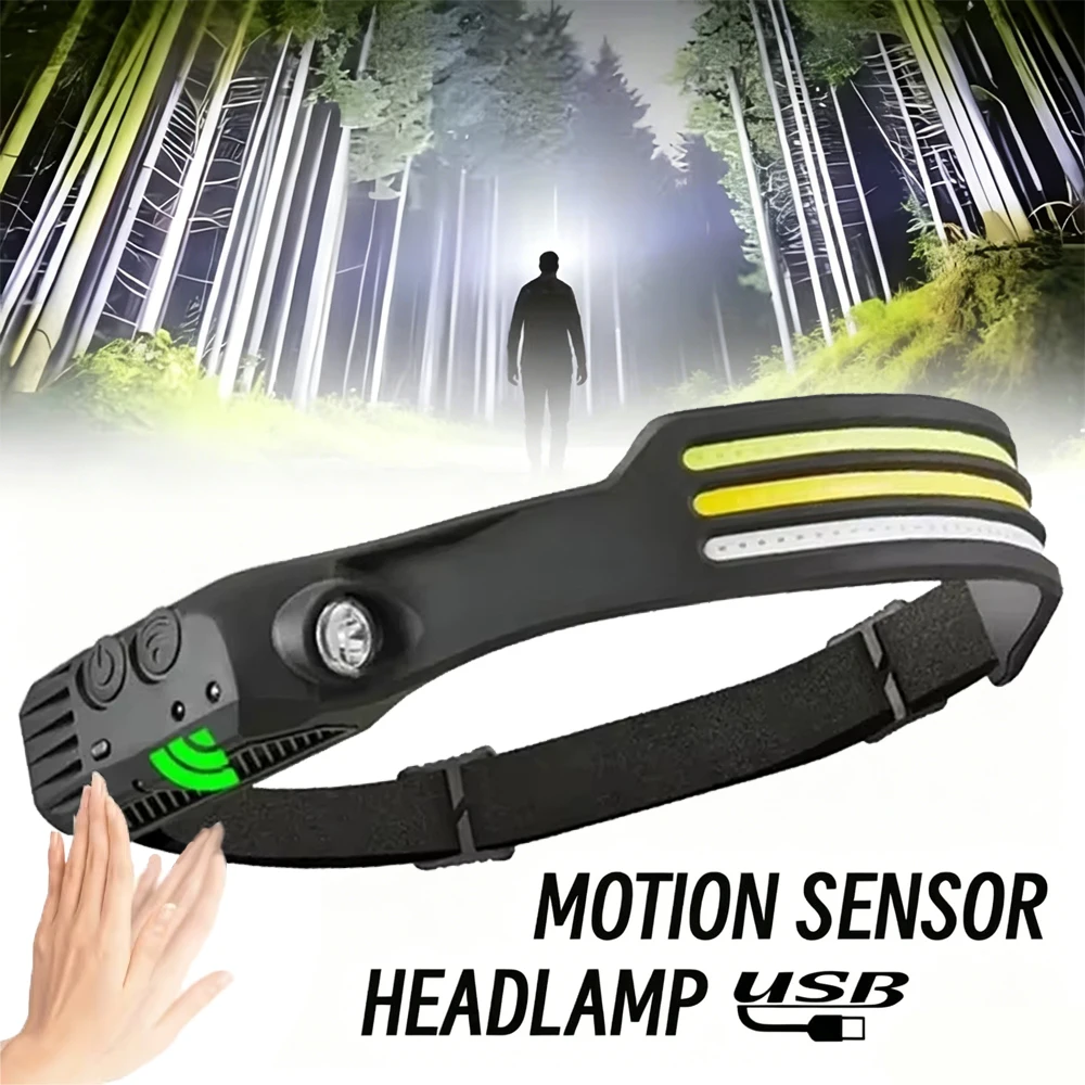 LED COB Sensor Headlamp USB Rechargeable Headlight Head Light with Built-in Battery Outdoor Waterproof Camping Fishing Lantern