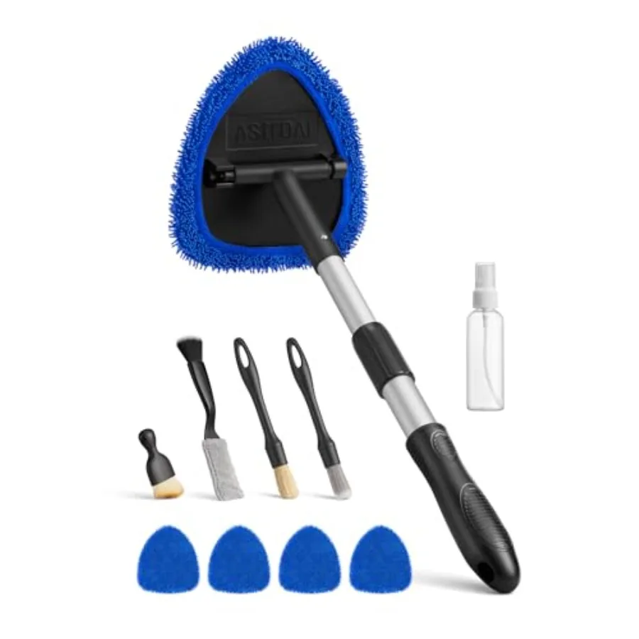10pcs Windshield Cleaner Tool, Cr Interior Detiling Kit C Vent Brush, 3 Cleaning Brushes, 4 Microfiber Pads and Spray Bottle, A