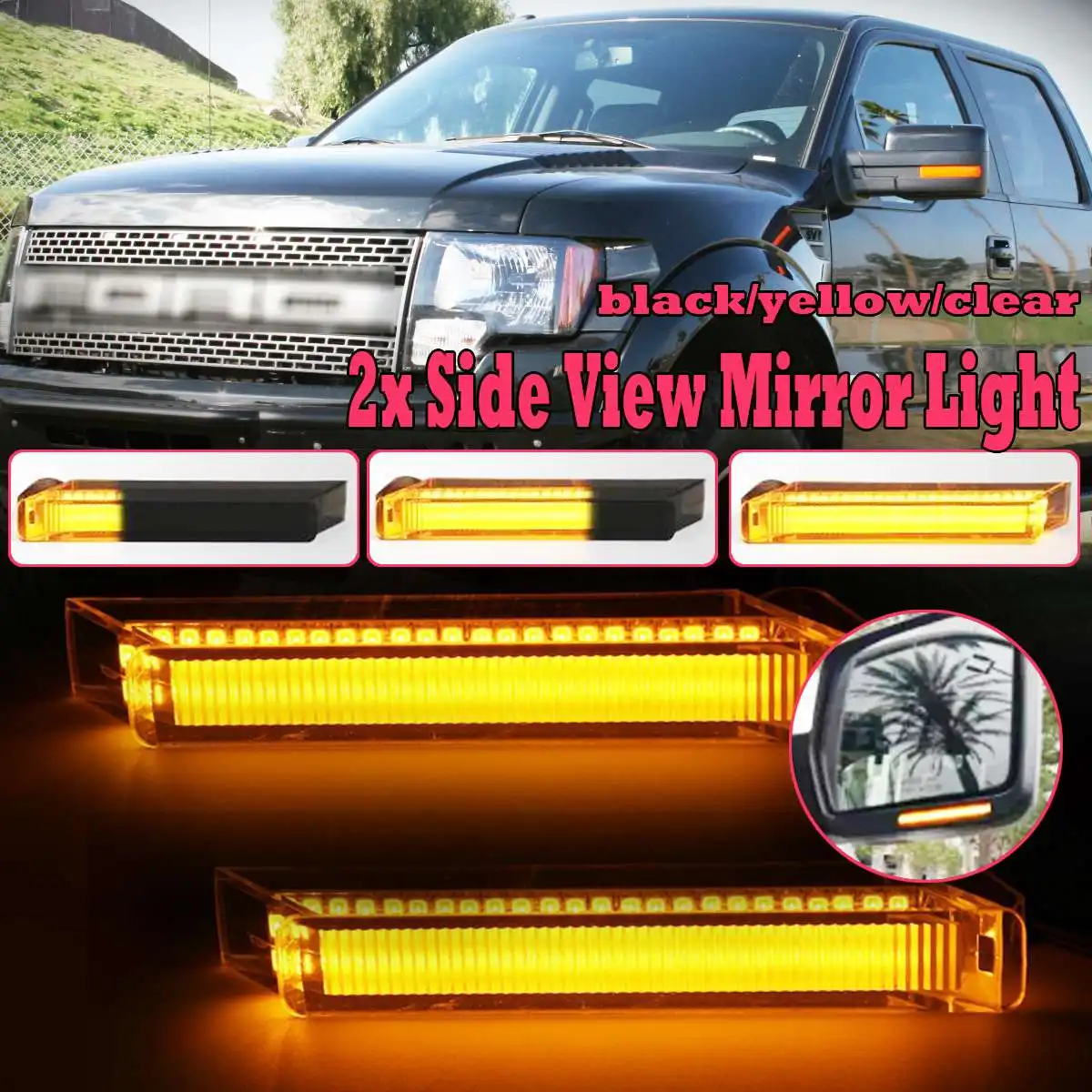 2pcs Dynamic LED Side Rearview Mirror Turn Signal Light Indicator Lamp New Flowing DRL for Ford F150 Raptor Expedition Mark LT