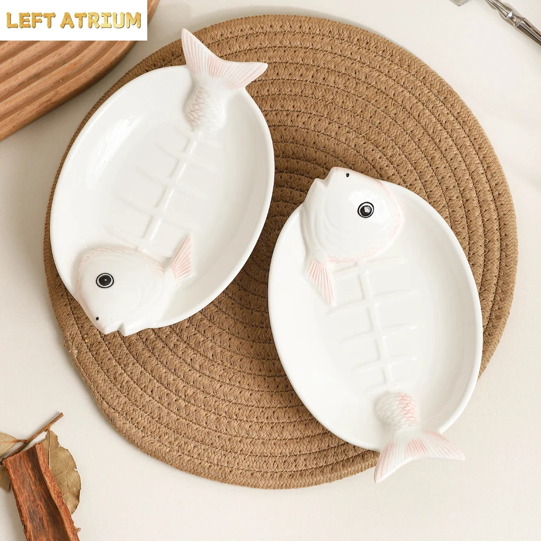 Underglaze Color Fish Shaped Sushi Plate Japanese Cute Restaurant Ceramic Tableware Creative Home Salmon Sashimi Plates