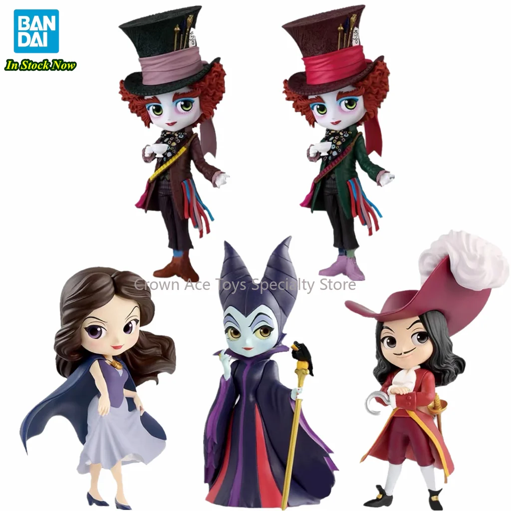 

BANDAI Disney Mad Hatter Vanessa Captain Hook Maleficent Qposket Anime Action Manga Figures Toys Kwaii Doll Kid Birthday Gifts