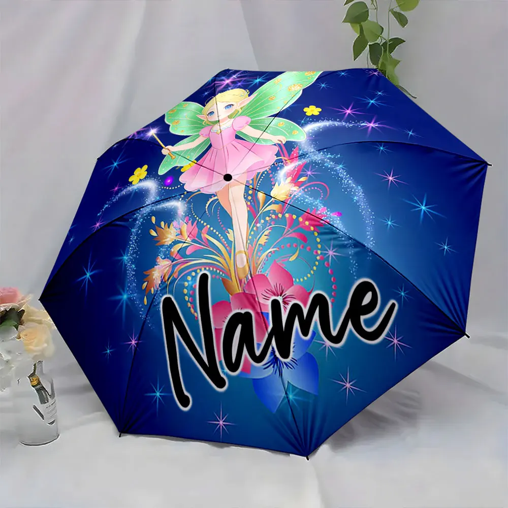 Custom Name Umbrella Umbrella with a Magical Fairy Design Print 8 Iron Ribs Folding Umbrella Auto-Open Fashion Sunshade