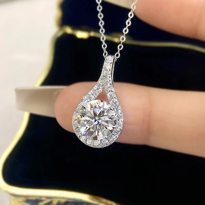 

DWJ 3-5CT блестящая капля воды настоящий муассанит бриллиант кулон ожерелье для женщин настоящее серебро 925 пробы свадебные ювелирные украшения