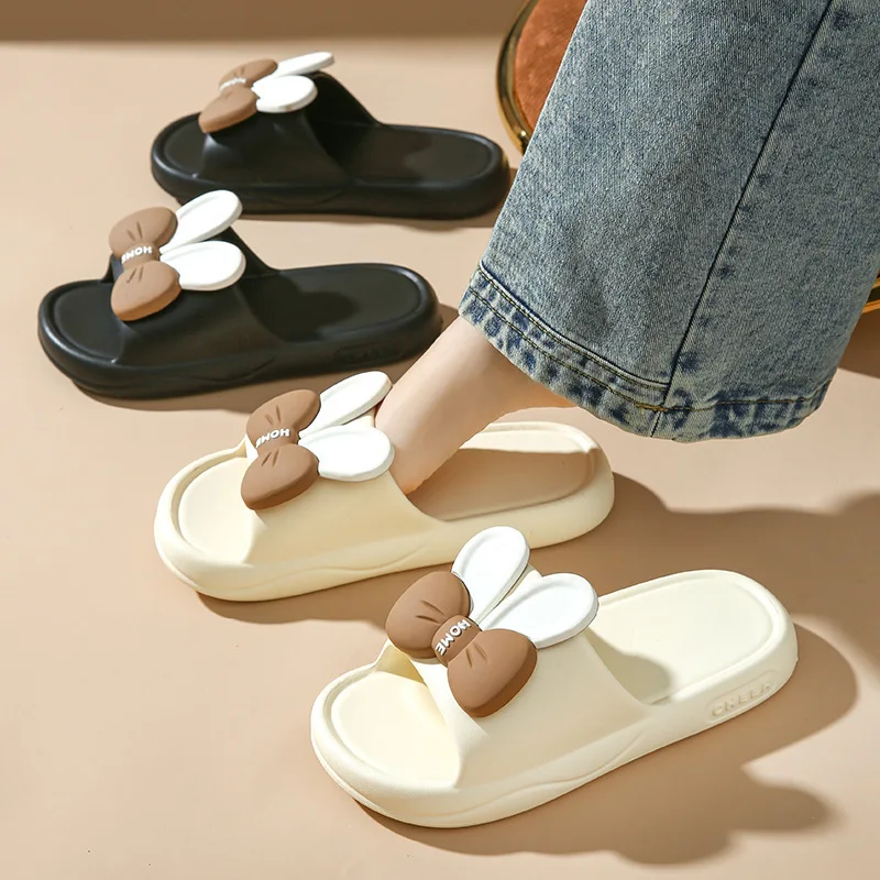 House Slipper Women Cute Kawai Bow Knot Cloud Sandals Summer Flip Flops Beach Slides Home Casual Room Shoes Platform Flat Female