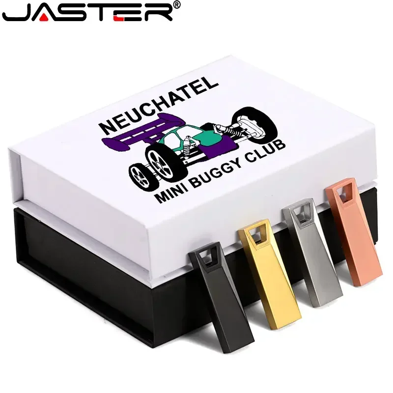 Unidades Flash USB de Metal JASTER, 128GB, logotipo personalizado gratuito, unidad de bolígrafo negra de 64GB con caja de cartón, memoria, disco U