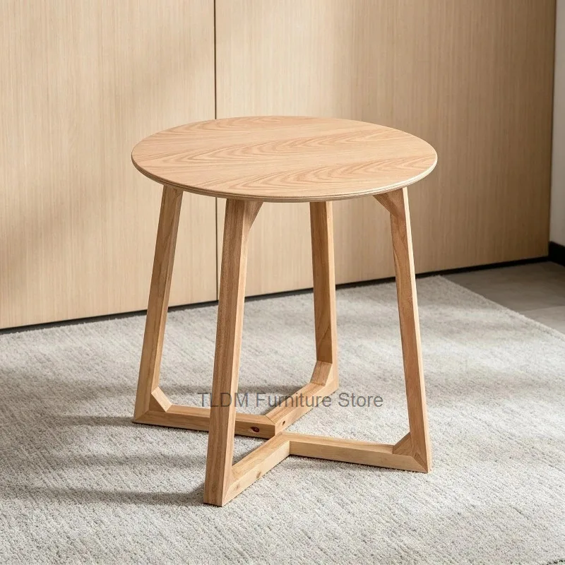 Table, with Coffee Minimalist Scandinavian End Table Wood Geometric Legs, Round Side Table for Living Room, Bedroom & Balcony