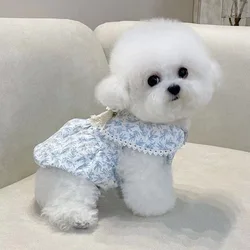 Pet Floral Lapel Vest Spring Thin Strap Traction Buckle Floral Skirt Pet Teddy Cat Puppy Clothes for Small Dogs