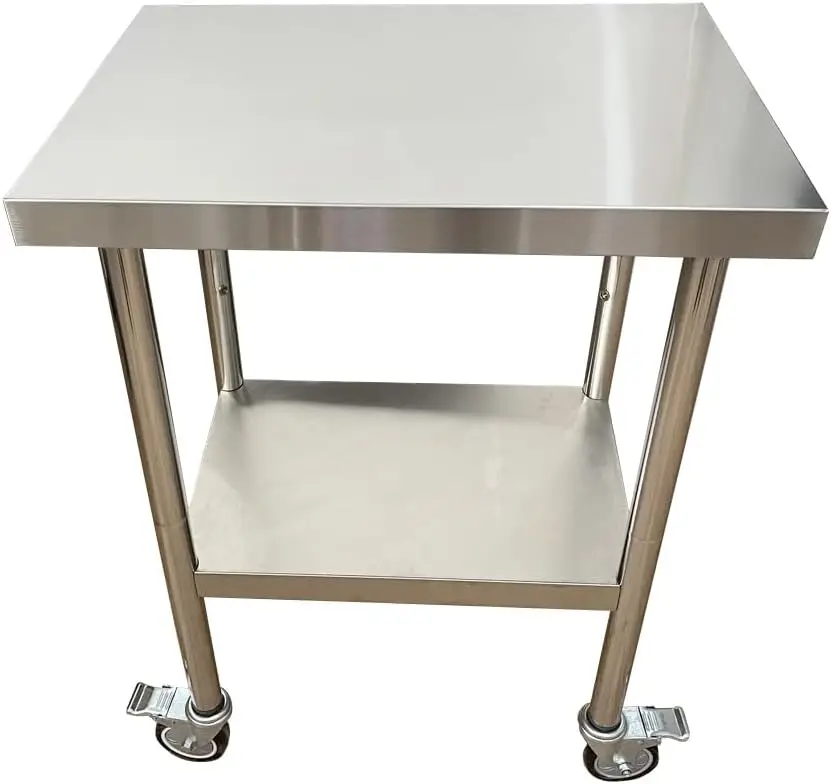 Tables de Travail Commerciales en Acier Inoxydable avec Roulettes, Table de relevés avec Sous-Étagère, 24x18